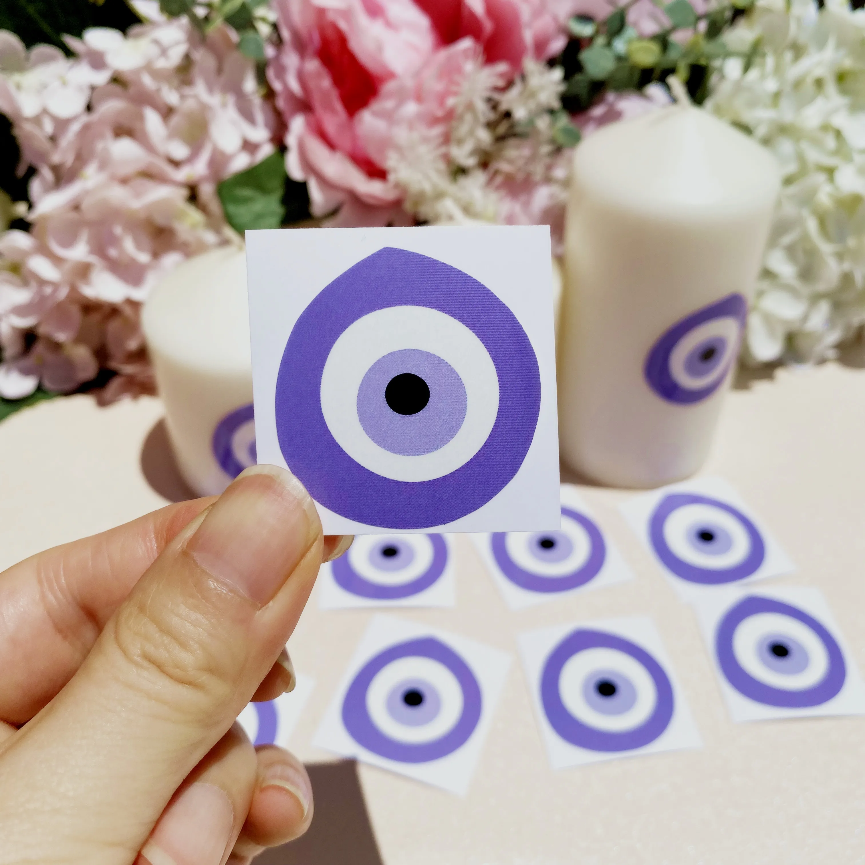 Violet Evil Eye Stickers Lavender Symbol Of Protection Vinly Decals New Home Wedding Baptism Purple Candle Decorations