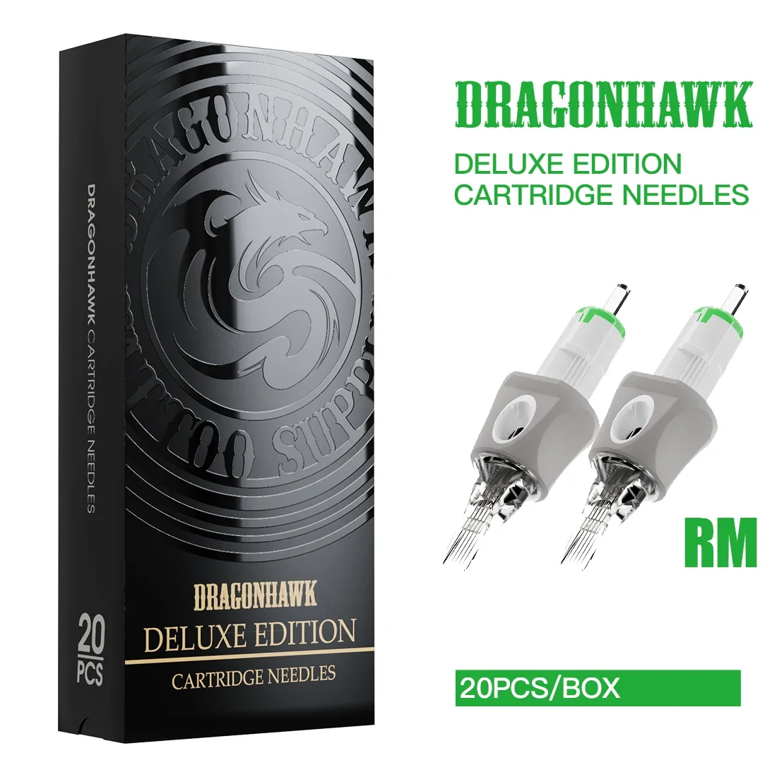 100% Original Dragonhawk agujas de maquillaje permanente cartucho de tatuaje RM con funda de silicona 20 unids/caja aguja de cartucho de tatuaje