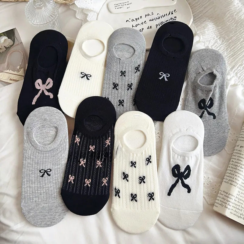 Various Cute Bow Mesh No Show Socks Women Ins Fashion Invisible Sock Female Designer Non Slip Breathable Low Cut Socks Slippers