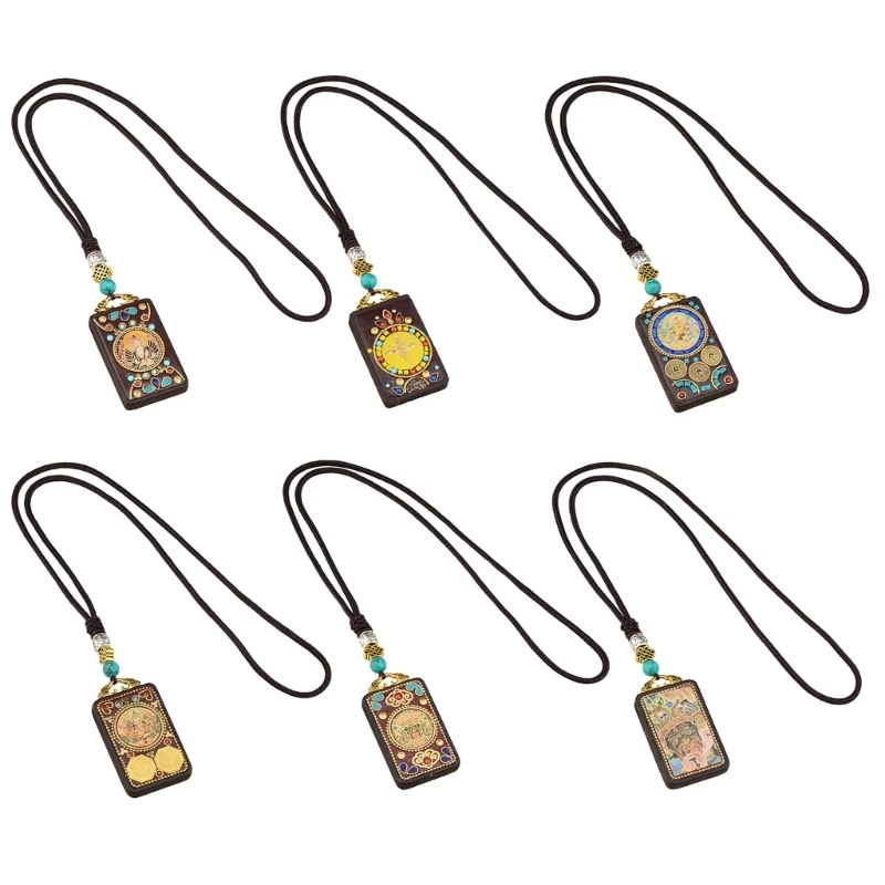 

D46E Exquisite Tibetan Statue Necklace Handmade Ebony Neckchain for Spiritual and Fashion Use