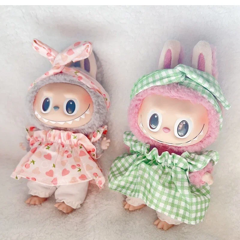 17cm Cute Mini Plush Doll's Clothes Outfit Accessories For Labubu Idol Dolls Cherry/Pineapple Three-piece Set Gift