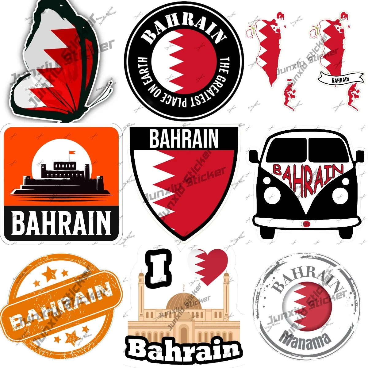 

Bahrain Sticker Shield Travel Outdoors Decal Butterfly Country Code Oval flag Vinyl Waterproof for Car Computer Laptop Book SUV