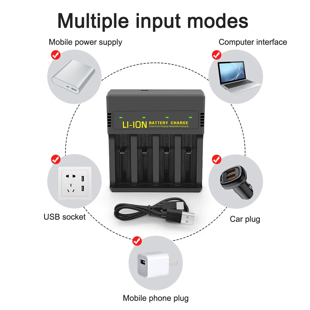 Type-C 1 2 4 Slots18650 Battery Charger 4.2V Rechargeable Lithium Battery Charger Adapter For 18500 16340 14500 21700 26650