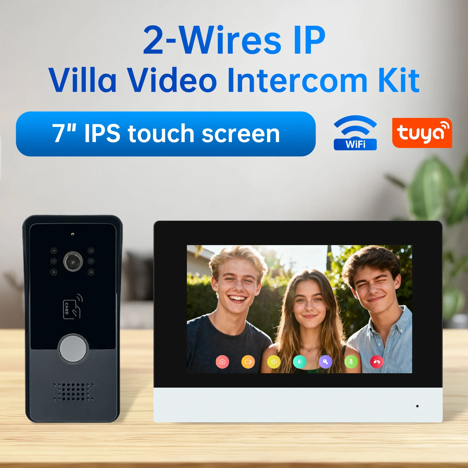 2 سلك فيديو إنترفون فيديوفون 7 "IPS شاشة تعمل باللمس للرؤية الليلية تتفاعل فتح سجل الحركة 1080P تويا التكامل الذكي D6