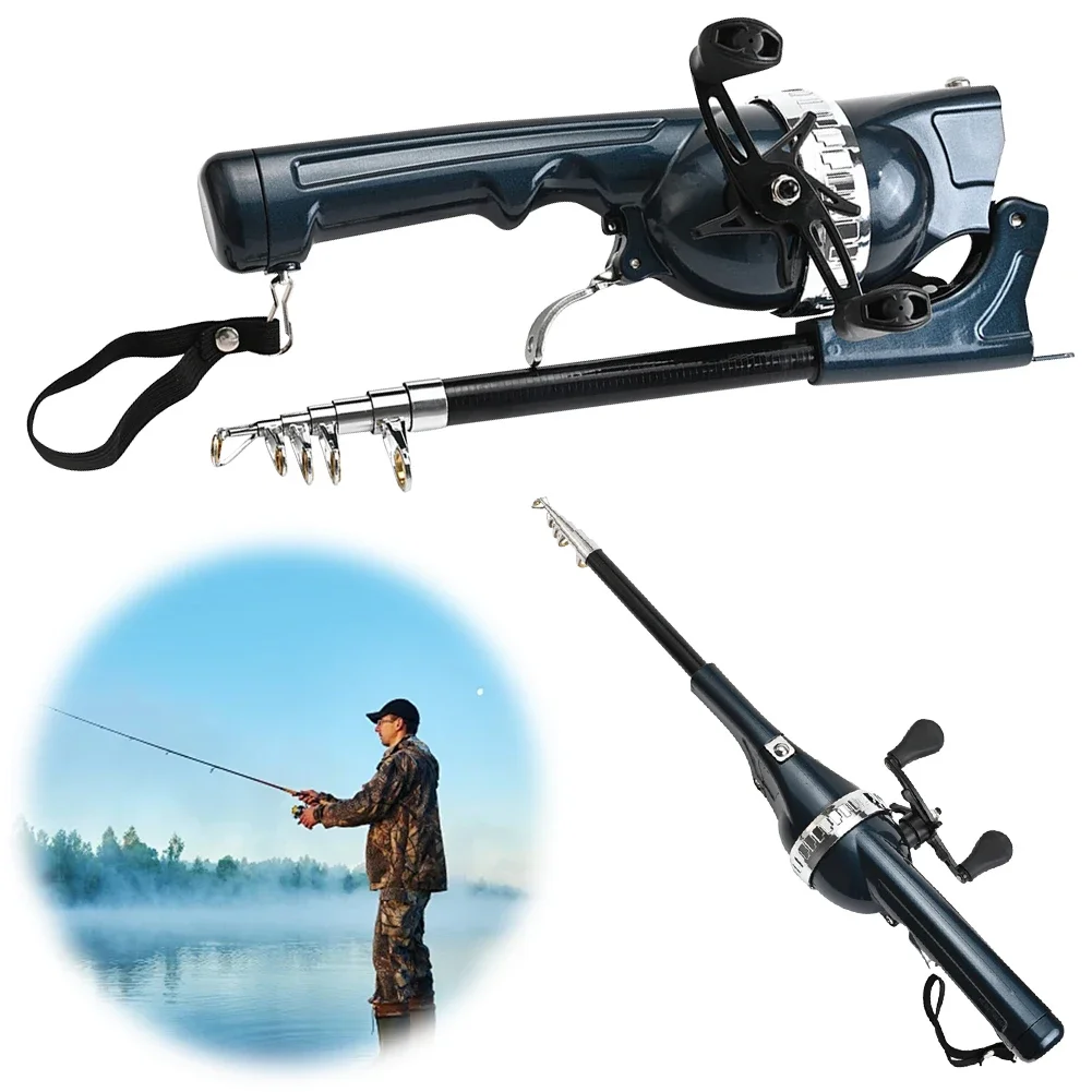 1Set Portable Folding Fishing Rod Telescopic Stainless Steel Fly Fishing Poles with Reel Line Travel Folding Mini Rod for Fish