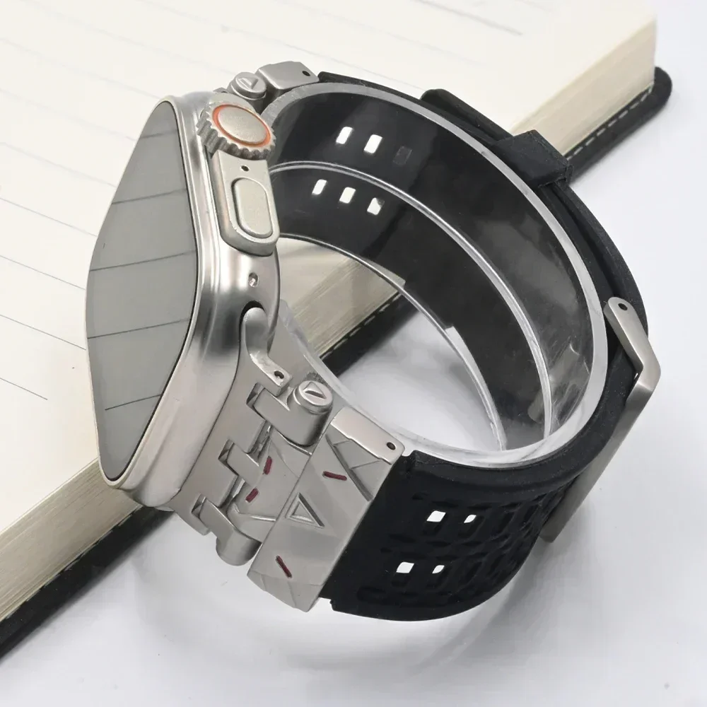 Soft silicone metal strap for Apple Watch Ultra 2 band stainless steel bracelet for iWatch Series 10 9 8 7 6 5 4 Se 44 45mm 46mm