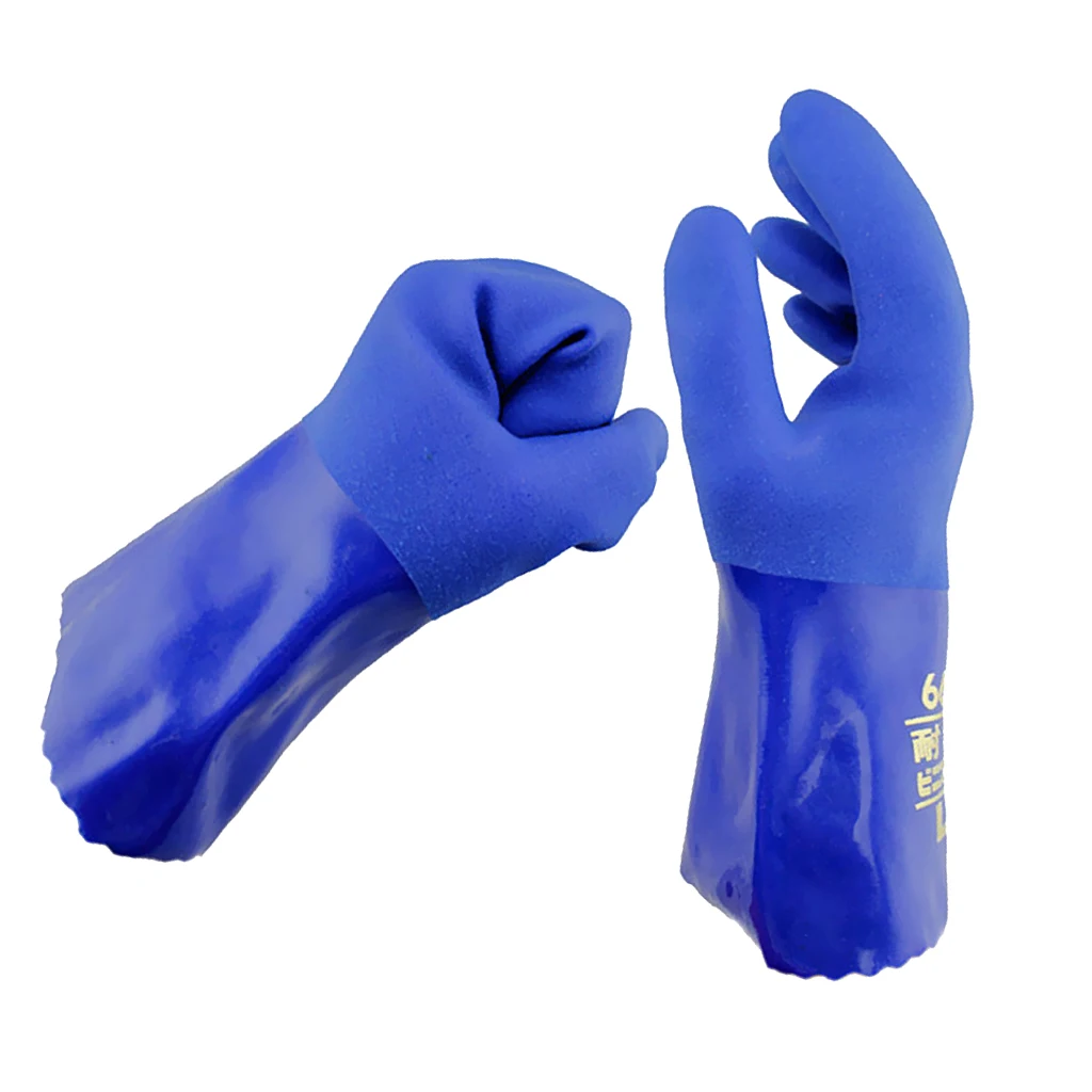 Oil Resistant Gauntlet Hand Protection Heavy Duty Non-slip Gloves PVC Cotton Chemical Resistant for Maintenance Tasks