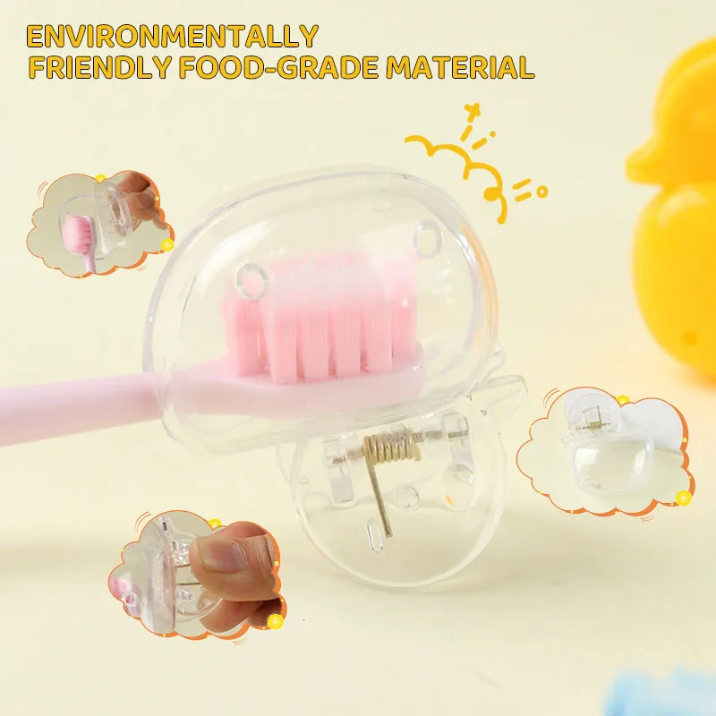 Plastic reusable little duck toothbrush storage clip travel toothbrush protective cap portable toothbrush storage box