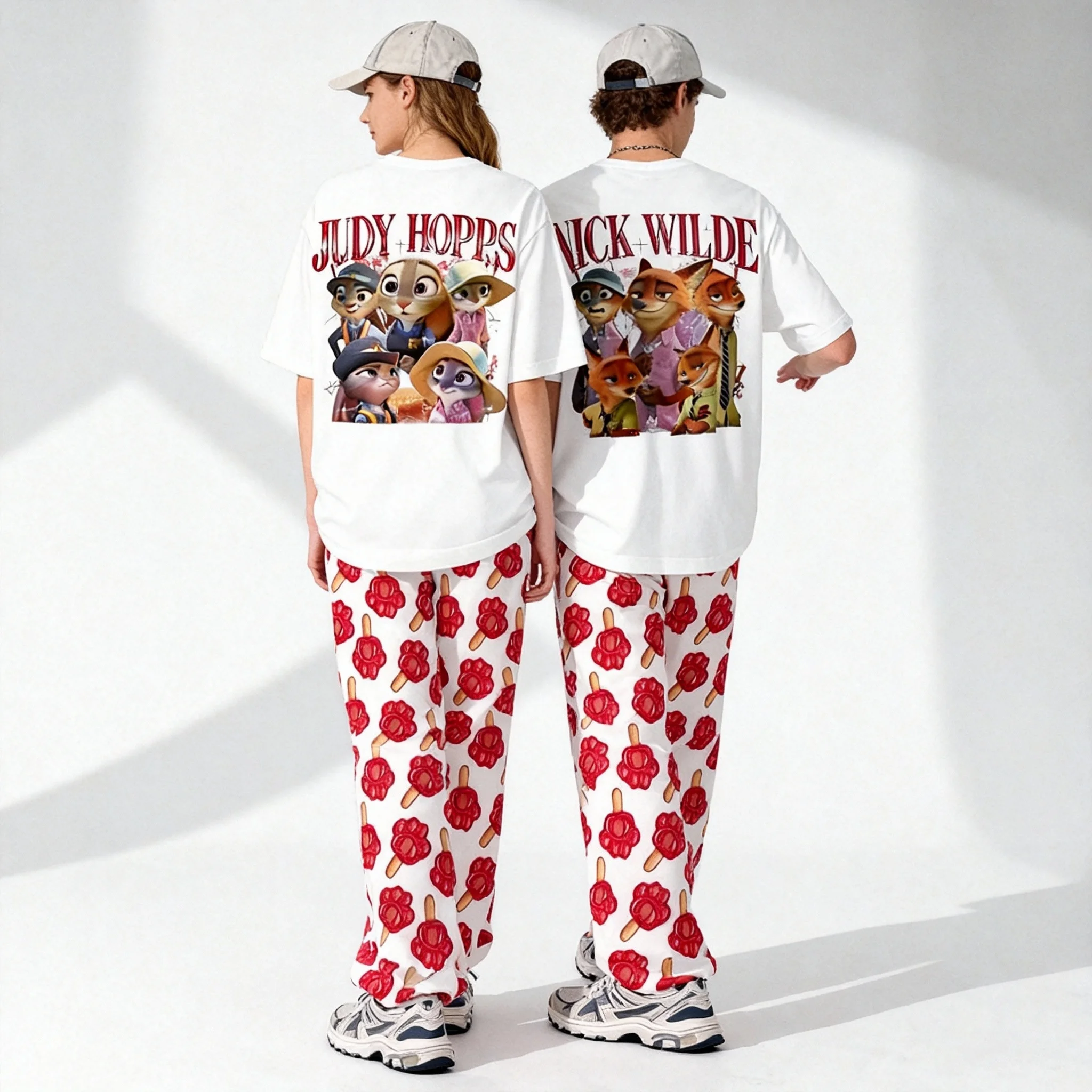 

Весенне-осенний комплект Disney Series Crazy Zootopia, прямые брюки с короткими рукавами, комплект для взрослых, семейный комплект, новый стиль