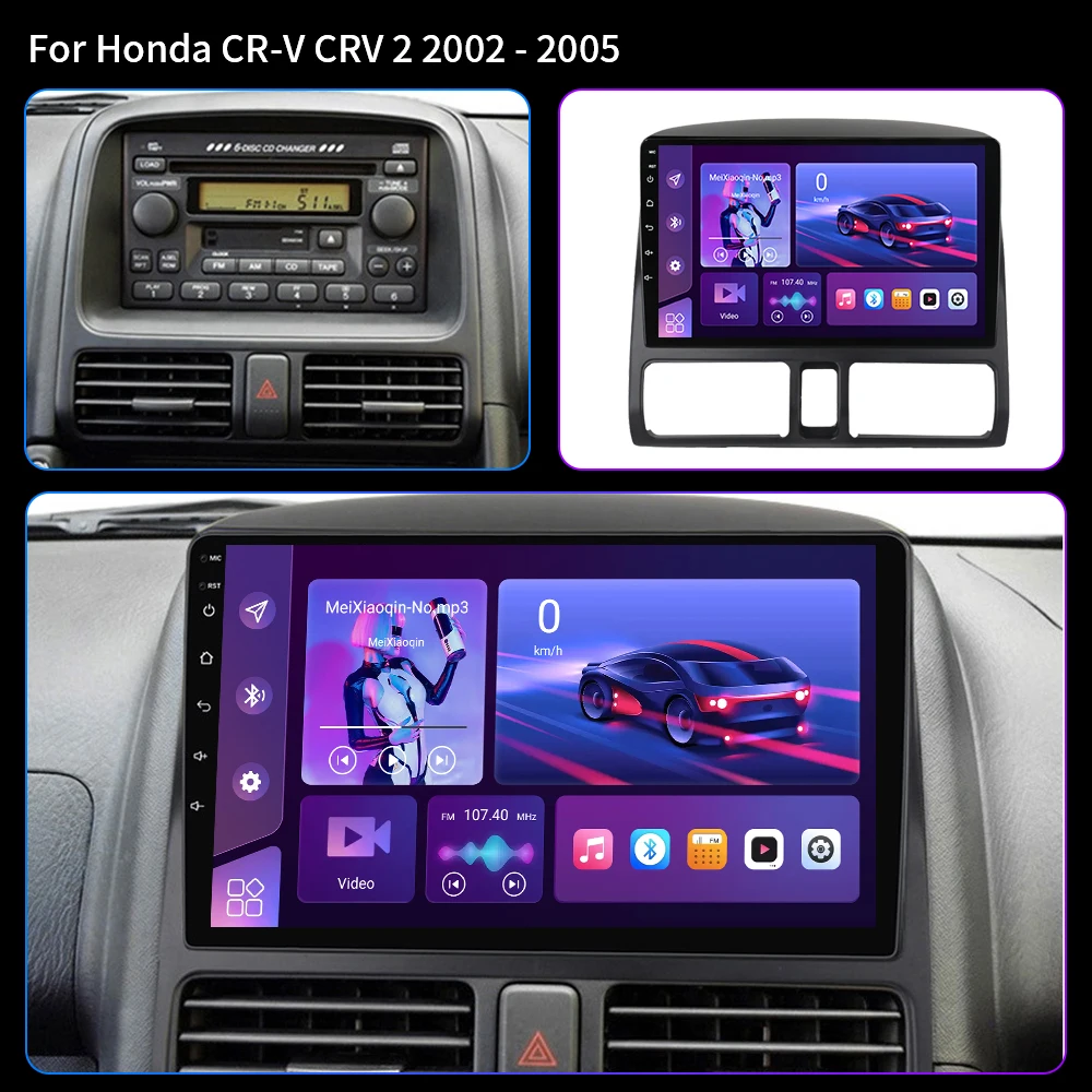 9 inch Android 16 Car Radio Multimedia Video Player For Honda CR-V CRV 2 2001 - 2006 4G GPS Navi Bluetooth Carplay Auto Button