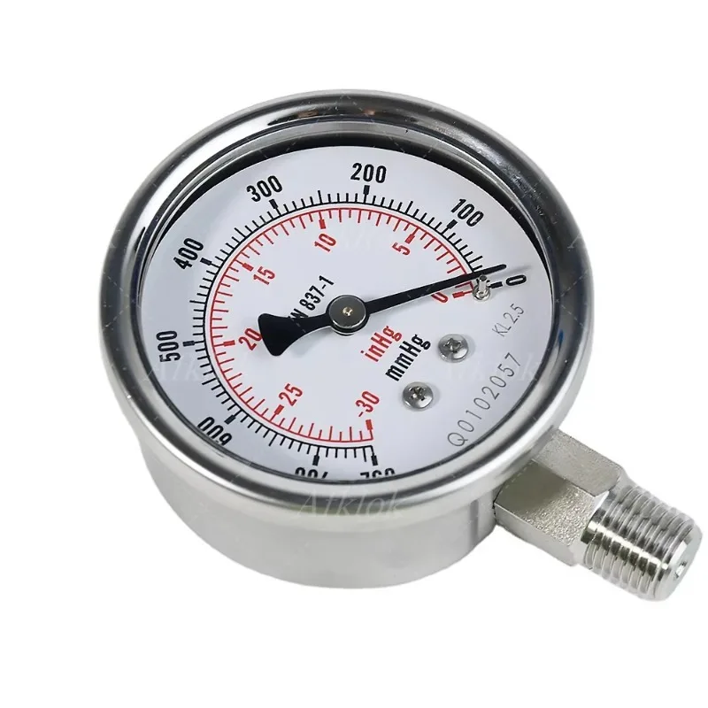 Vacuum Pressure Gauge Bottom Mounting Stainless Steel Case Pressure Gauges -760-0 MmHg