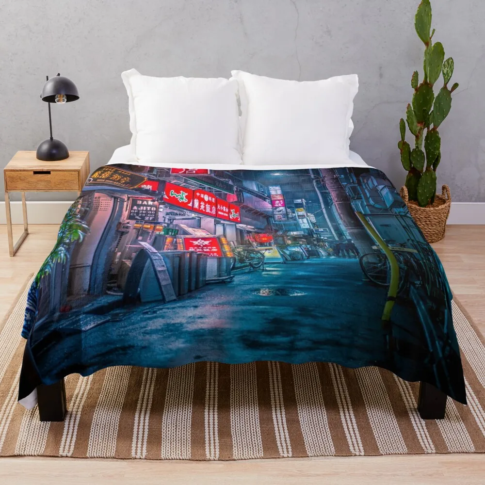 

Heavy Rain Over Neo Tokyo Throw Blanket Soft Big Beach Blankets