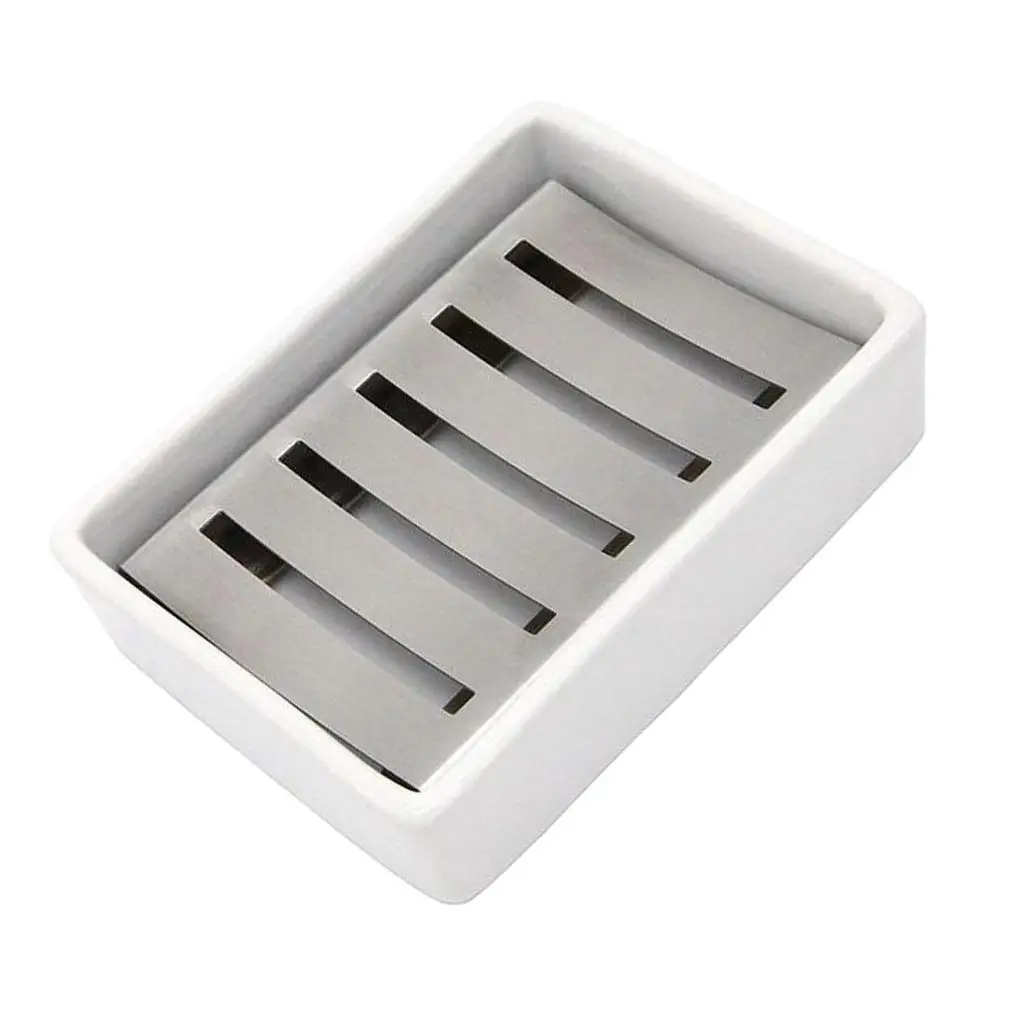 Soap Dish Ceramic Stainless Steel Soap Holder for Kitchen Countertop Bathroom