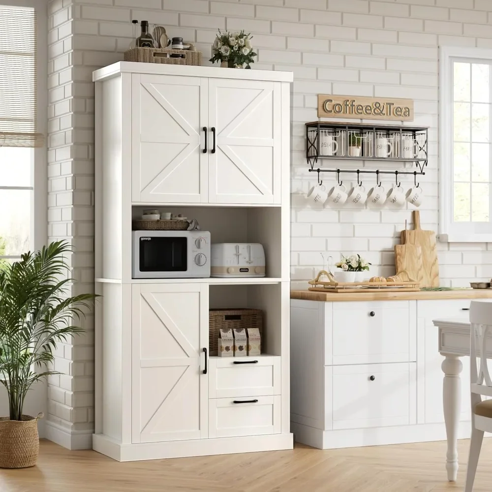 Armoire de garde-manger de cuisine de grande ferme, huche de cuisine, armoire de bar avec étagères et égouts de proximité, grande armoire de rangement en bois, 76 po