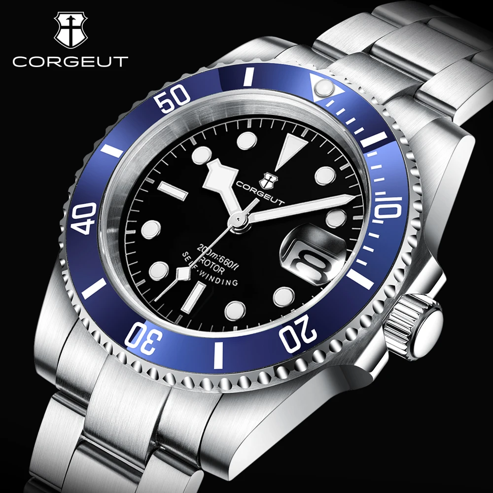 40MM Sapphire NH35 Automatic NEW Corgeut Mechanical Mens WristWatch Sterile Dial Ceramic 10Bar Luminous Sport Male Clock