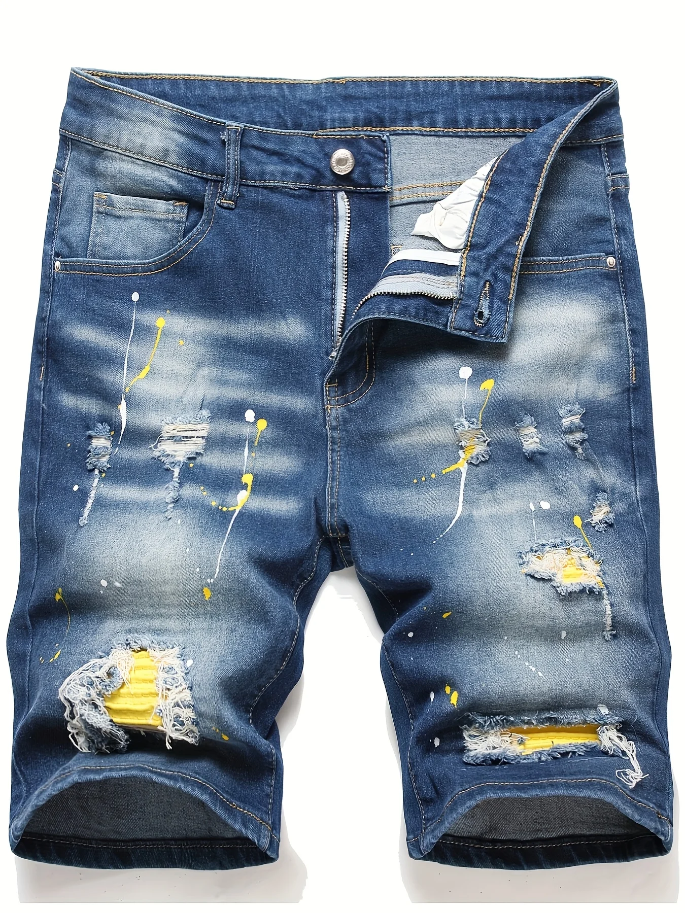 

Summer New Men's Fashion Stretch Denim Shorts Retro High Street Style Old Slim Fit Short Jeans Splicing Design 98% Cotton Brand