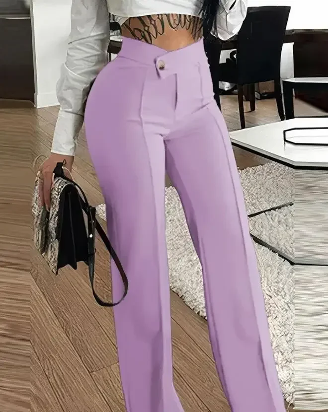 Calça de perna larga feminina, moda streetwear casual, versátil, sexy abotoada, calça reta de trabalho, Y2K, 2023, outono e inverno, nova