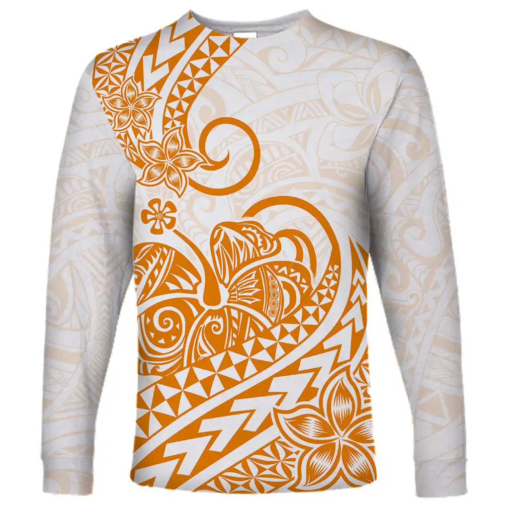 2024 new men\'s long-sleeved T-shirt 3D printed Polynesian print men\'s autumn tops casual round neck street sports long sleeves