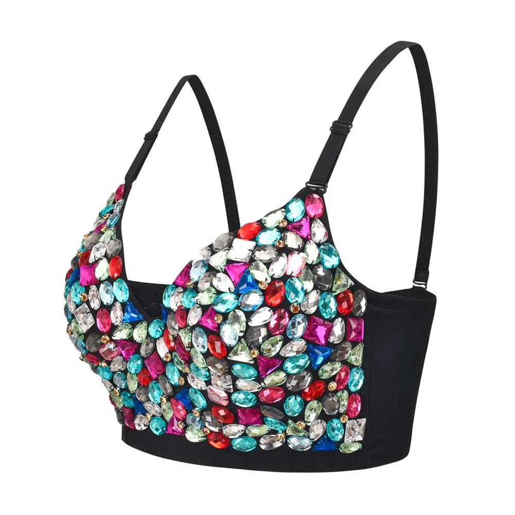 New Arrival Nightclub Sexy Colorful Diamond Bra for women Performance clothing push up Bustier Female Camisole Cropped Top Y4208