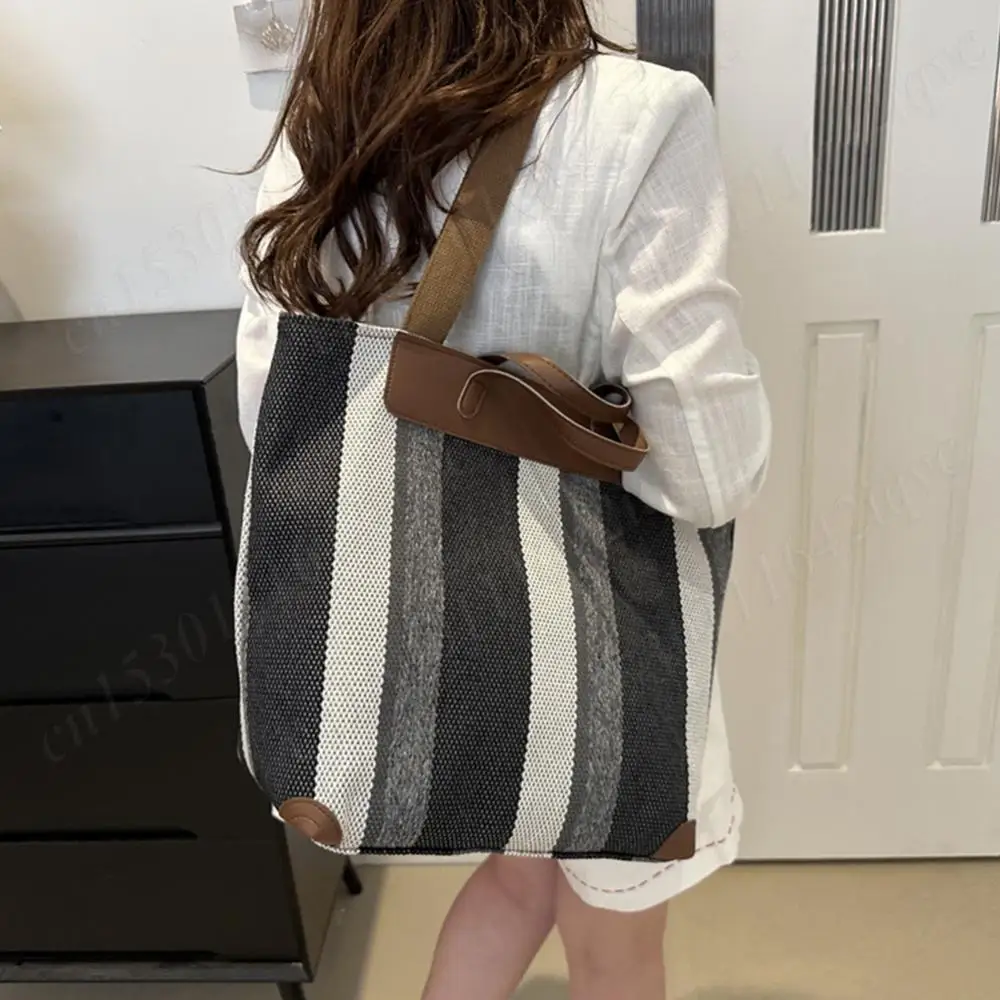 

Полосатые сумки-хобо на плечо, женские сумки-ведра на молнии, парусиновая большая сумка, простая сумка, повседневная дорожная сумка, дорожные сумки с верхней ручкой