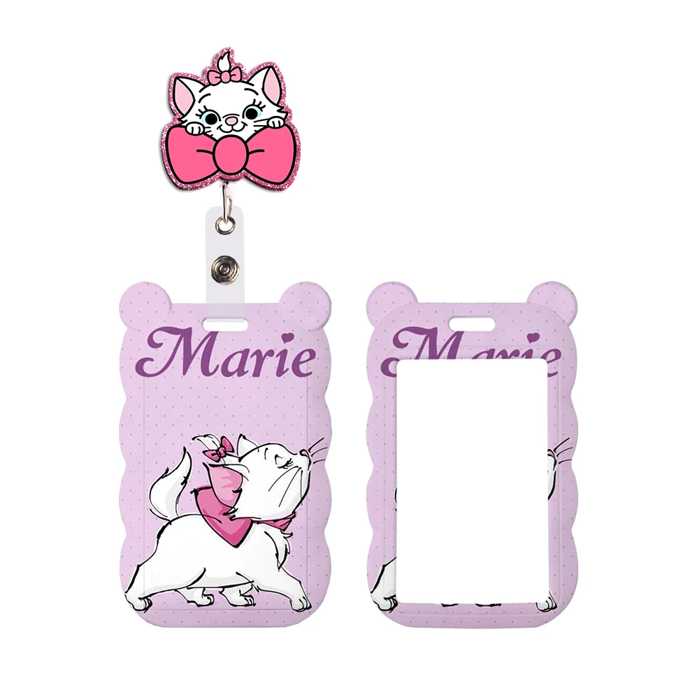 Disney Marie Cat Cute Card Holder Student Keychain Girls Kids Gym Cell Phone Strap Work Card Badge Holder Pendant Rope Reel Clip