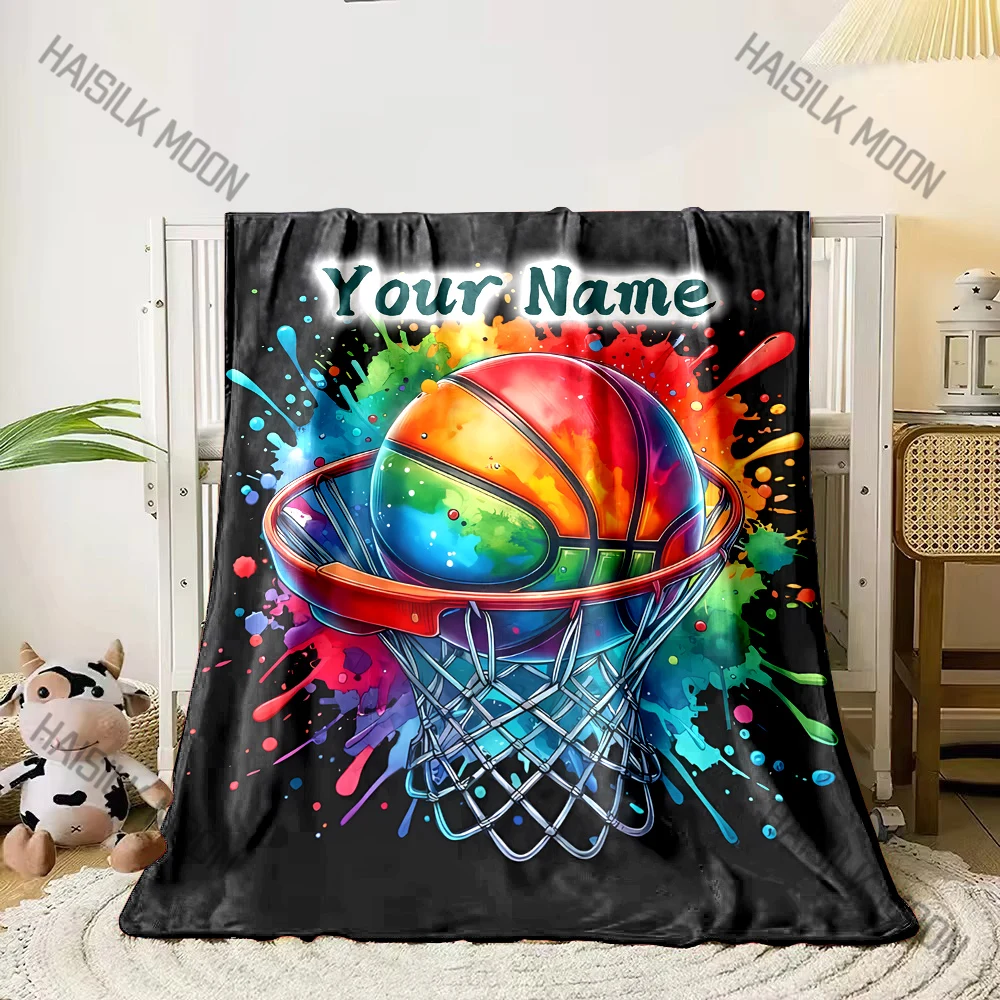 

Customized Name Personalized Blanket Colorful Basketball Hoop Children Warm Soft Blankets Home Travel and Comfortable Blanket