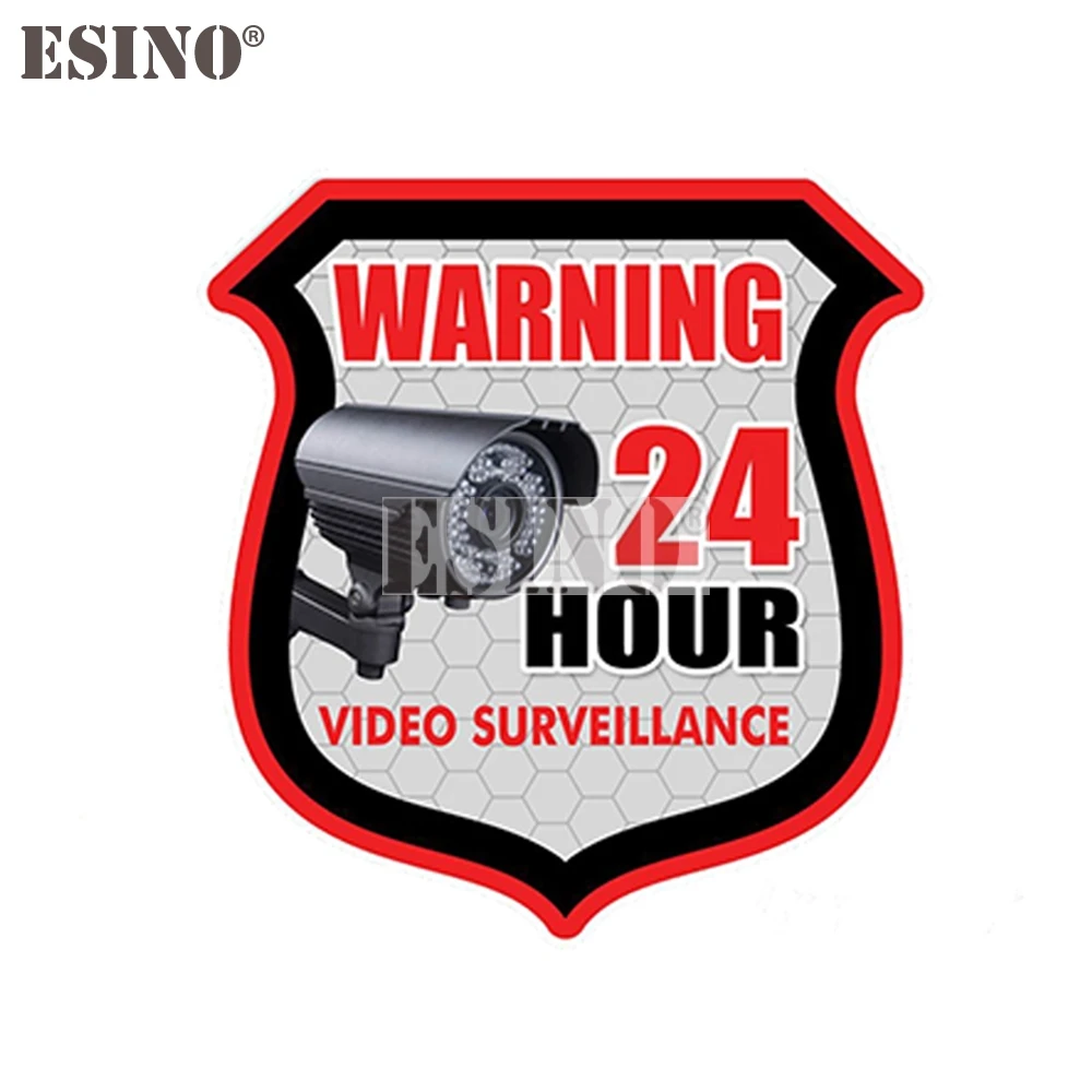 Car Styling Creative Warning 24 Hour Video Surveillance Decal Cartoon PVC  Waterproof Car Body Sticker Pattern Vinyl