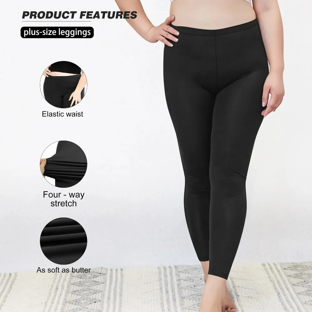 XL-3XL Plus Size Leggings, Womens High Elastic Solid Color Cropped Pants, Casual Outerwear Trousers for Spring Autumn