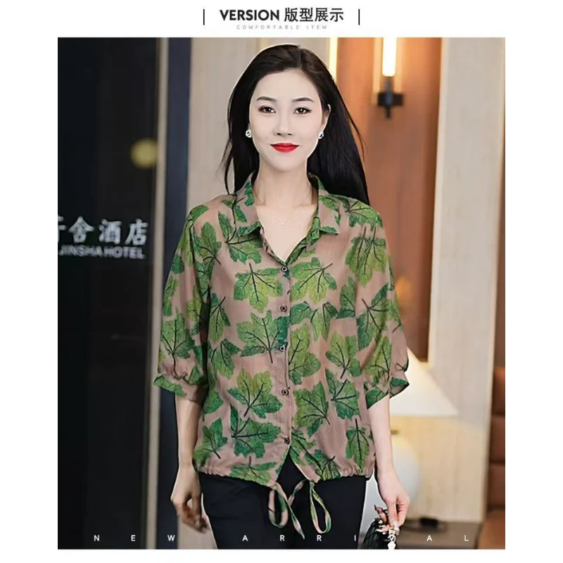 Floral Chiffon Women's Loose Half-sleeved Shirt 2025 New Fashion Age-reducing Slimming Top