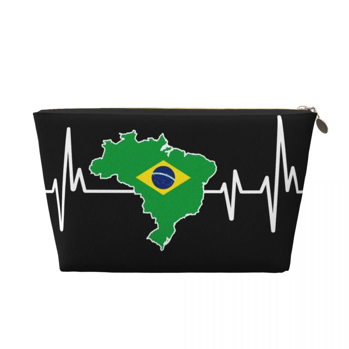 Custom Travel Heartbeat Design Brazilian Flag Brazil Toiletry Bag Portable Brazilian Proud Cosmetic Makeup Beauty Storage