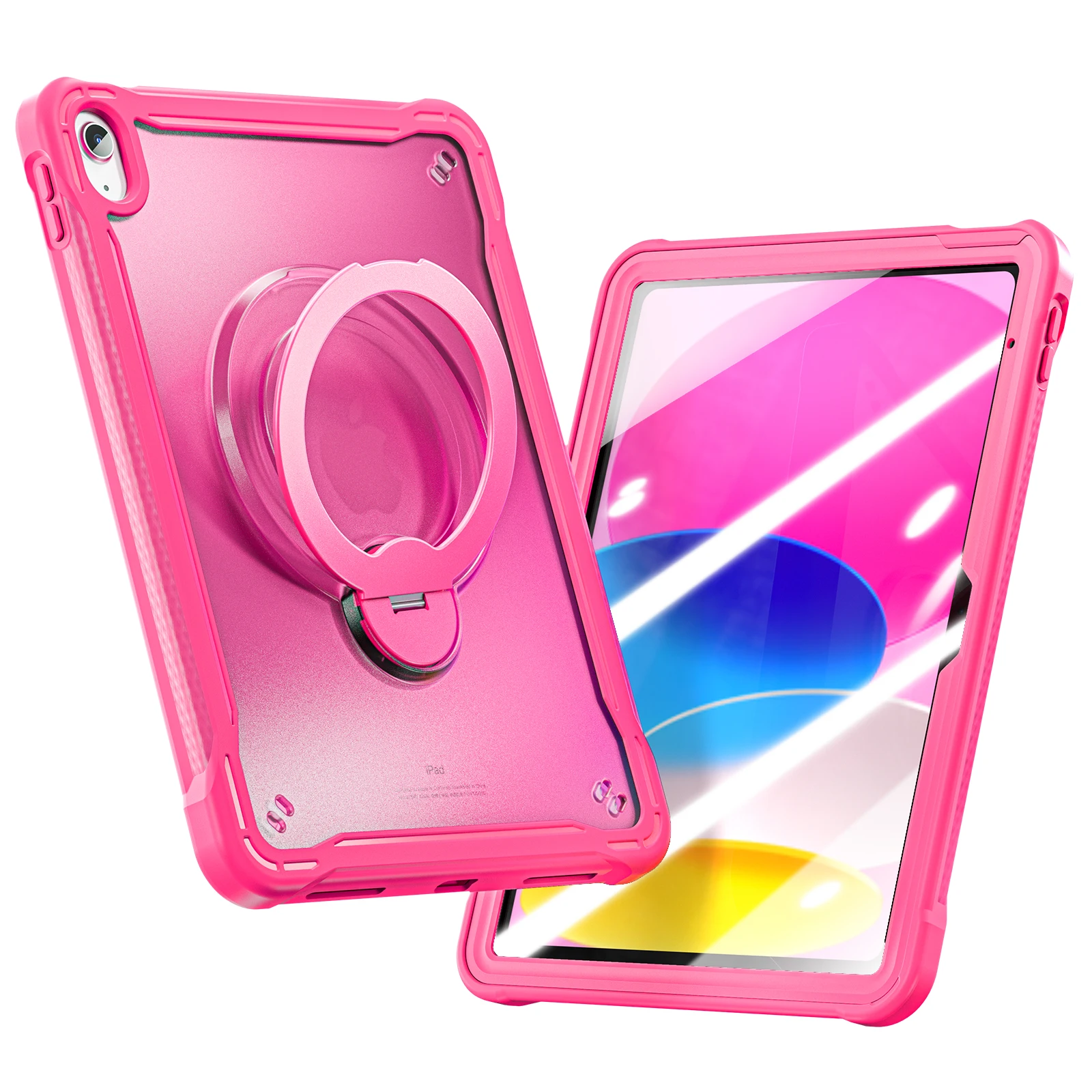 With Built-in Tempered Glass Screen Protector Case For iPad A16 2025 11th 10.9 2022 10th Gen. Translucent Rotating Stand Cover