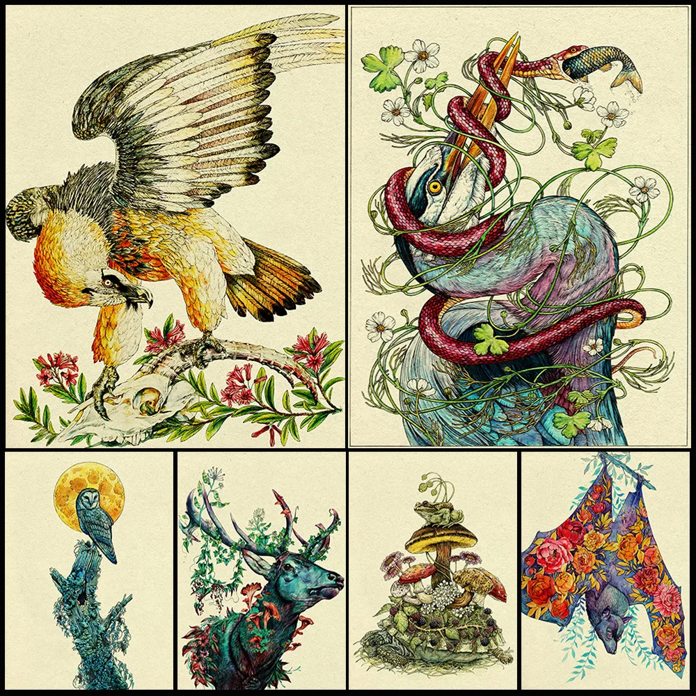 

Gorgeous Bat And Golden Eagle Vintage Wall Art Canvas Painting Surreal Fantasy Animal Gothic Art Poster And Print Home Decor