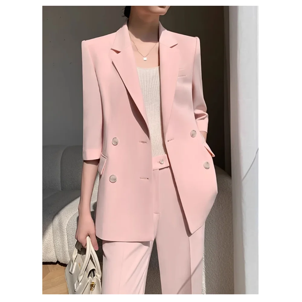 Sommer Bonbon Farbe Frauen Anzüge Zweireiher Peak Revers (Blazer Hosen) Conjuntos Para Mujeres 2 Piezas Slim Fit Early oldy قNOLUA ناdiensten