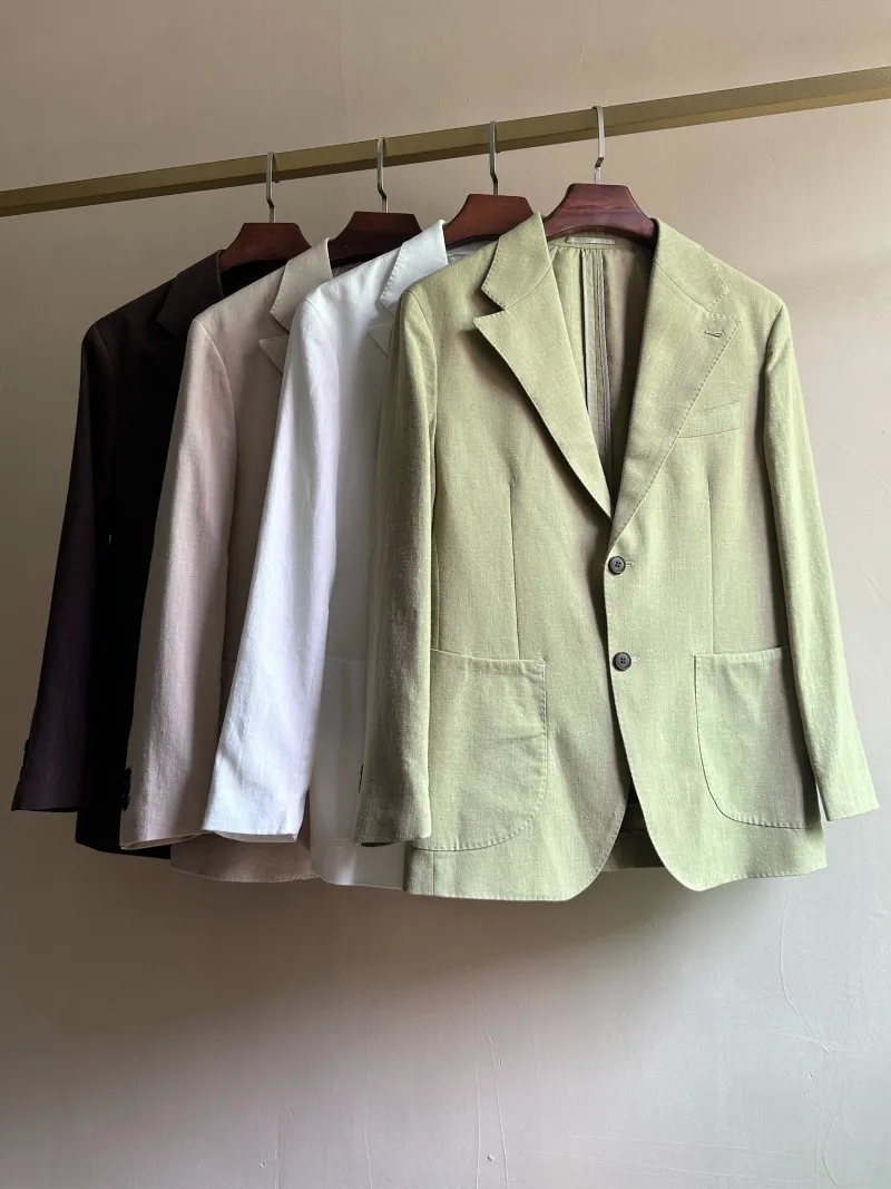 

2026 New Men's Casual Lightweight Linen Blend Suit for Commuting Breathable Stand Fit Busin Casual Long Sve Jaet