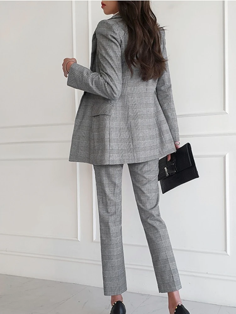 Women Elegant Formal Business Blazer 3 Pieces Suit Office Work Plaid Jacket Vest Pantsuit Korean Fashion Female Vintage Outfits