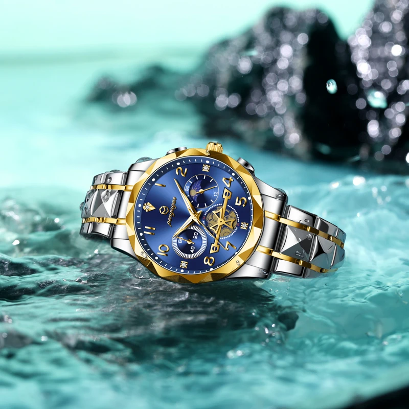 POEDAGAR Orologio da polso da uomo di lusso Cronografo Orologio da uomo luminoso impermeabile Orologio al quarzo da uomo sportivo di alta qualità in acciaio inossidabile