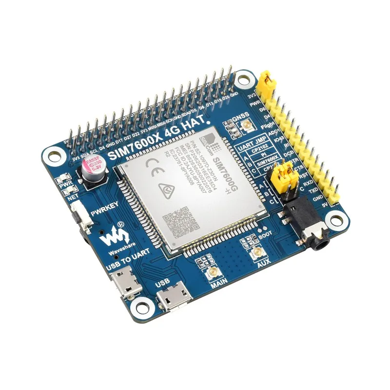 

SIM7600G-H 4G HAT For Raspberry Pi, LTE Cat-4 4G / 3G / 2G Support, GNSS Positioning, Global Band