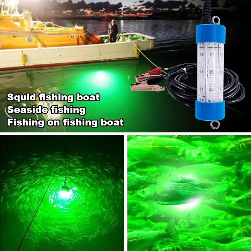 Lâmpada de pesca led subaquática verde 60w ip68 dupla à prova d'água iscas de luz de pesca de lula usadas por luz de pesca barcos subaquáticos