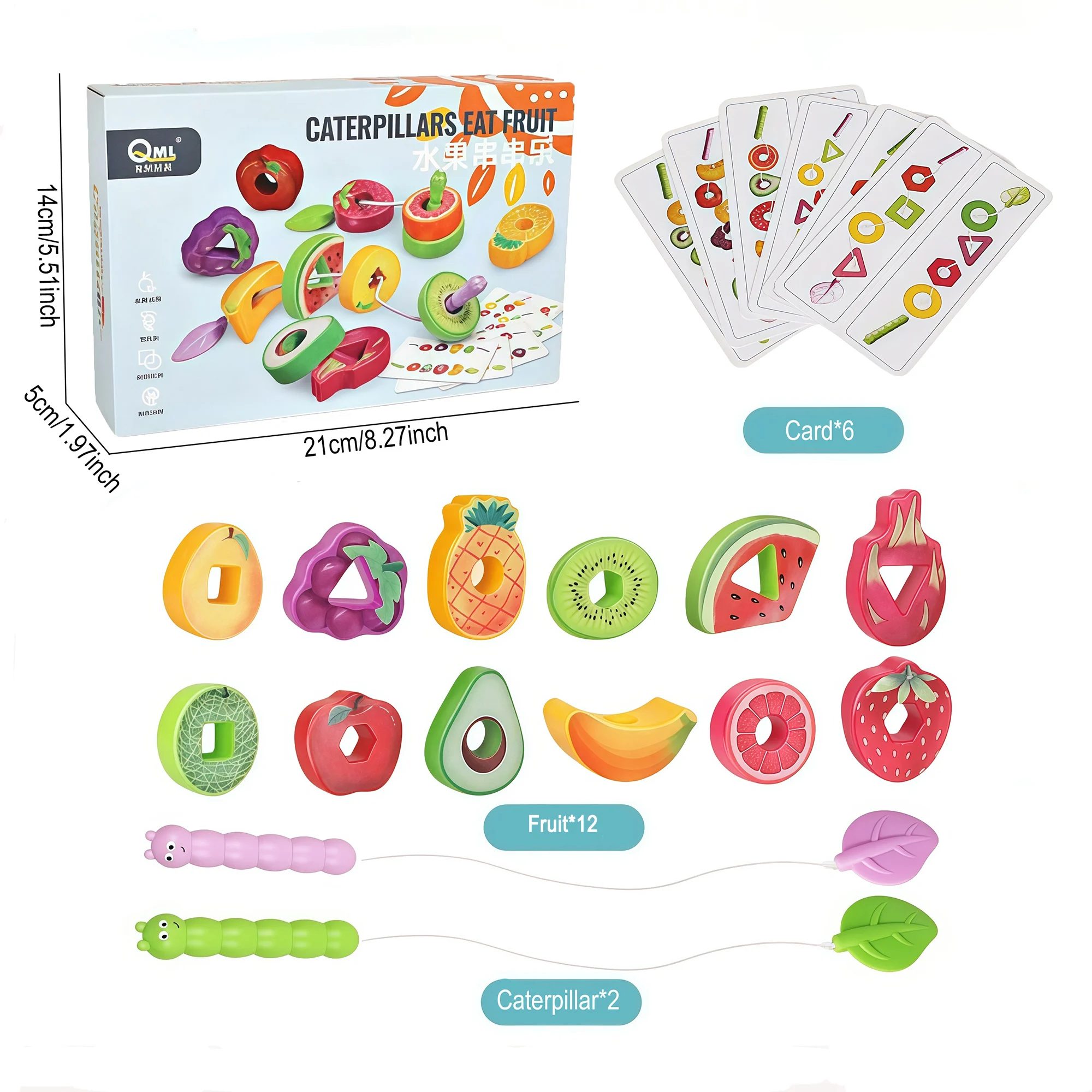 Montessori Fruit Food Veterkralen Spel voor Peuter Kleur en Vorm Cognitieve Matching, Vroege Fijne Motoriek Training
