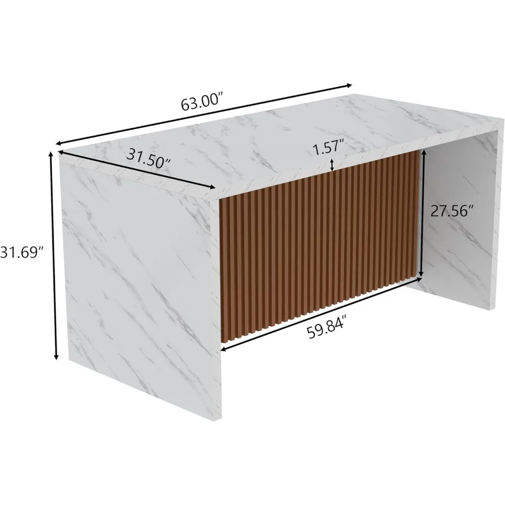 Grande table à manger en imitation marbre de 63 pouces pour 4 à 6 personnes, table d'îlot avec lumières LED, table de cuisine à rayures en marbre moderne