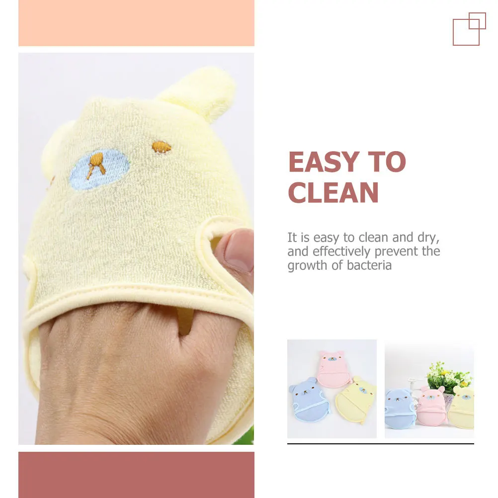 3Pcs Kids Washcloths Baby Bath Mitt Cartoon Animals Design Lightweight Portable Exfoliating Gloves Toddler Shower Supplies