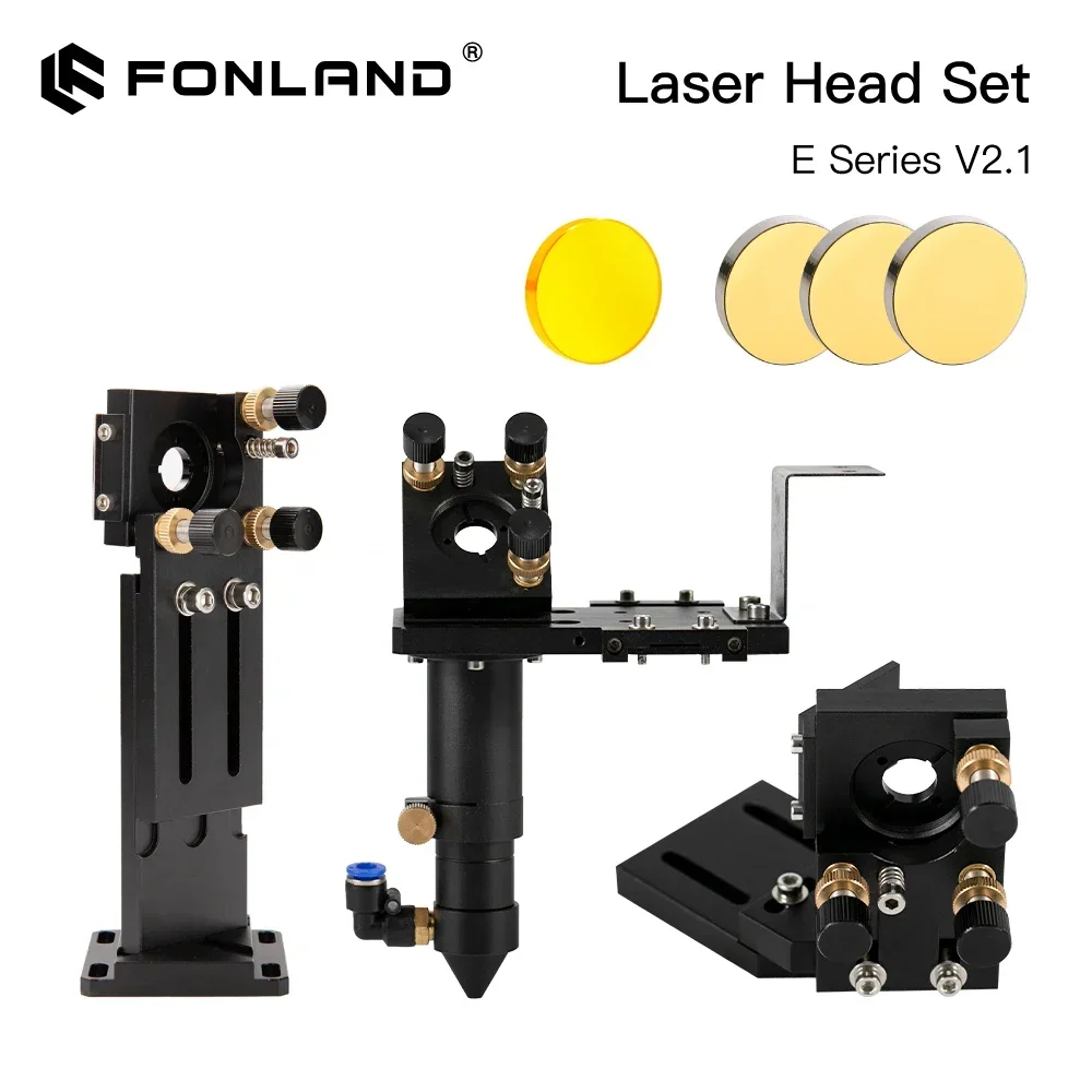 Fonland E Series CO2 Laser Head Full Set + 1 Pcs Focusing Lens + 3 Pcs Si / Mo Mirrors for Engraver Cutting Machine Parts