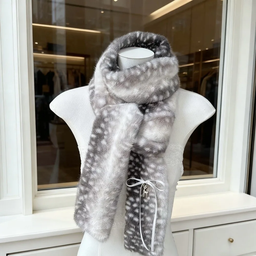 Cute Deer Print Scarf Winter Warm Soft Foldable Earmuffs Windproof Neck Warmer New Year Celebration