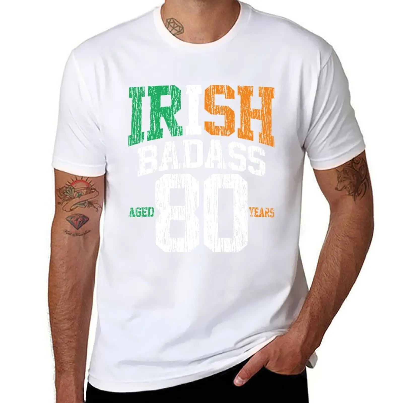 

80th Irish Birthday National Flag Tshirt T-Shirt t shirts for man slim fit man t shirt cotton high quality T-Shirt