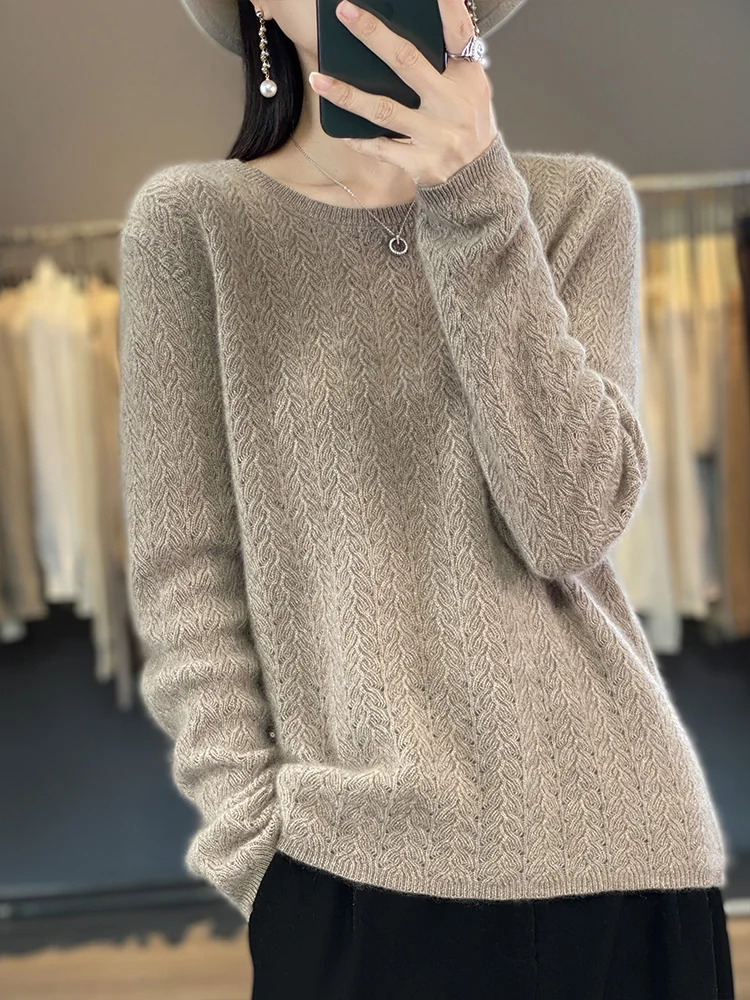 Aliselect Fashion 100% Merino Wool Women Sweater O-Neck Traf Jerseys Long Sleeve Pullover Spring Autumn Winter Jumper Knitwear