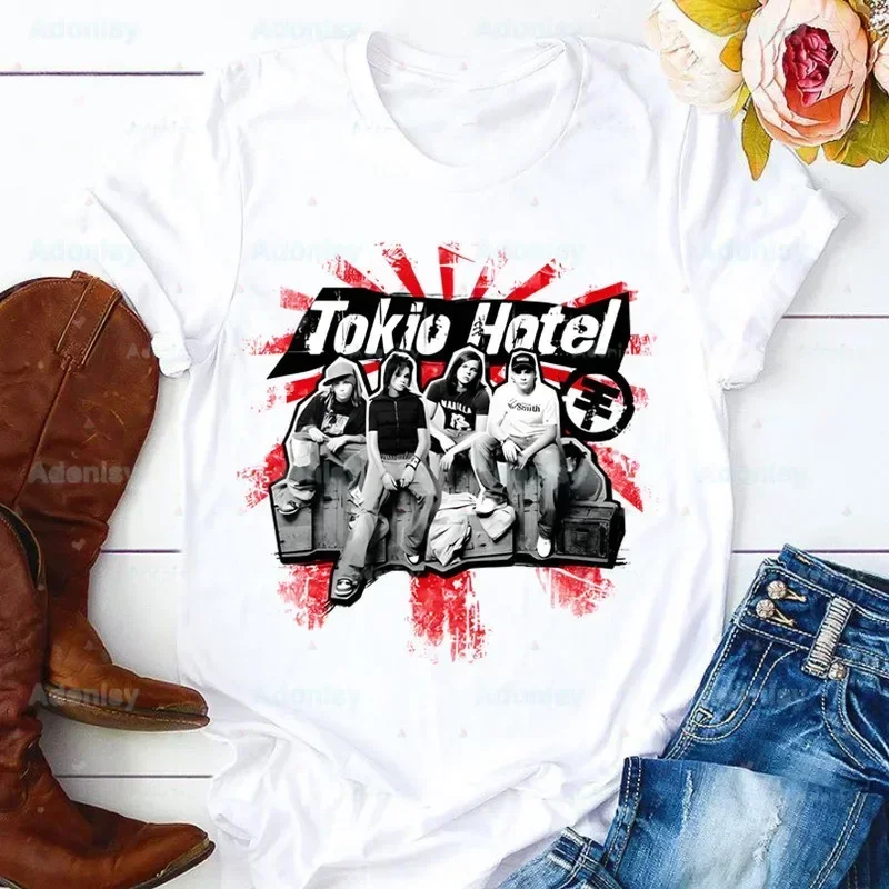 Tokio Hotel Groep Rock Muziek Y2K Esthetische Vrouwen T-shirt Meisje Harajuku Grafische Tops Kawaii Vrouwelijke T-shirt, Drop Ship