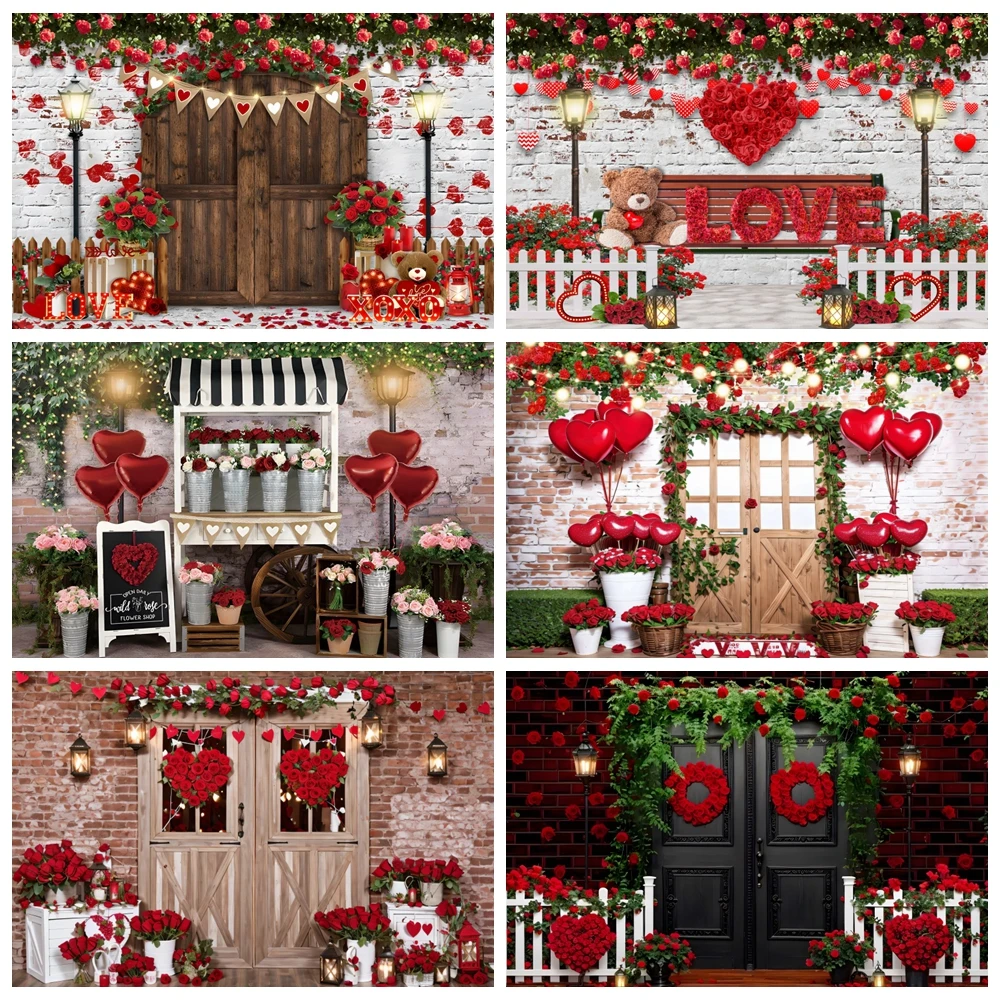 

Valentine's Day Photography Backdrop February 14 Romantic Valentine Red Love Heart Flower Wedding Party Photo Background Decor