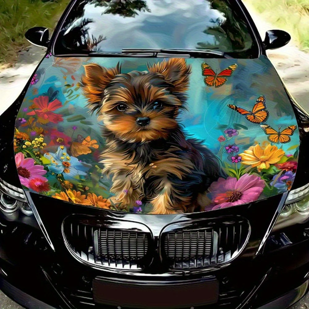 

Cute Yorkshire Terrier Car Hood Print Sticker, Cartoon Waterproof And Sun-proof PVC Print Sticker, Auto Parts Accessories