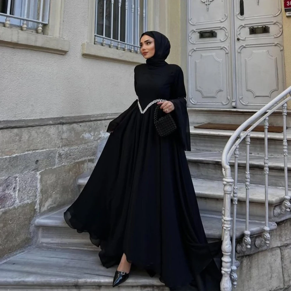 

Customized Black Wedding Dresses Hijab Muslim Woman Evening Dress Black Elegant Crystal Luxury Prom Party Gowns Long 2026