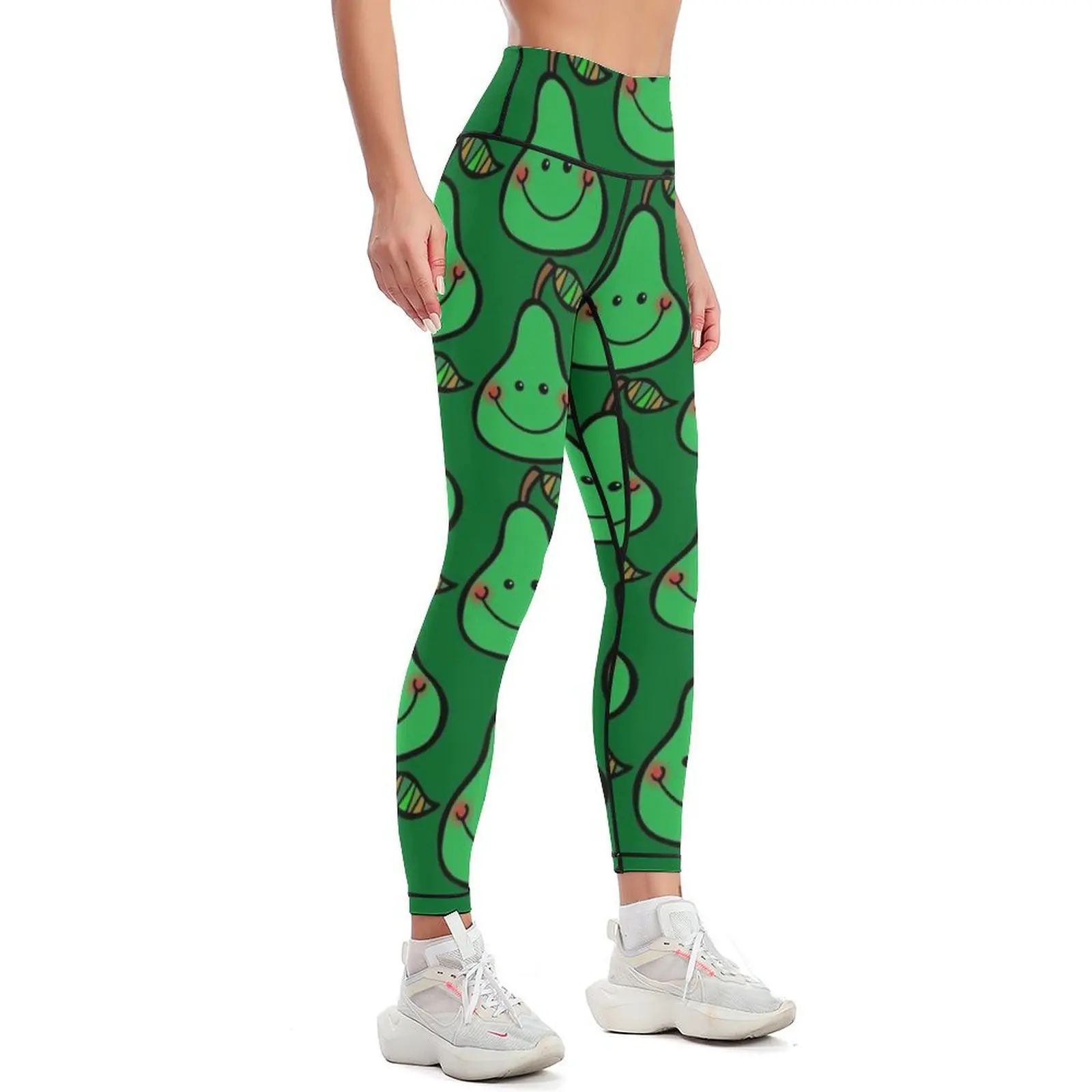 Green Pear Fruit Doodle Cartoon Leggings fitness set gym legging gym Womens Leggings